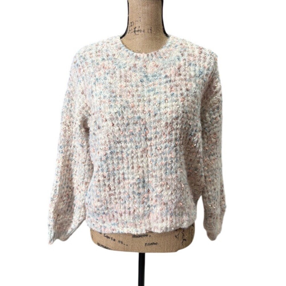 Lush Sweater Womens M Pink Ivory Pastel Speckled Crewneck Pullover Cozy